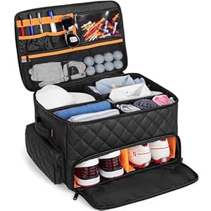 PGmoon 2 Layer Golf Trunk Organizer, Golf Car Storage Organizer with Individual Ventilated Compartment for 2 Pairs Shoes, Golf Car Locker for Balls, Clothes, Tees, Gloves, Accessories