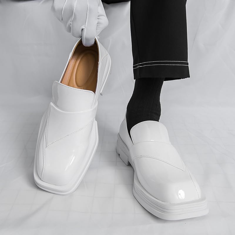 Men's Patent Leather Platform Penny Square Toe Loafers Slip-On Chunky Heel Breathable Comfort Dress Shoes for Business Daily4