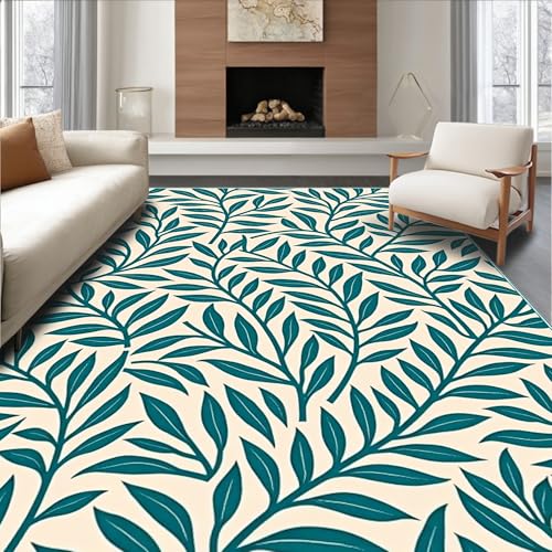 Low Pile Flatwoven Area Rug 4x6, Botanical Interlocking Leaf Vine