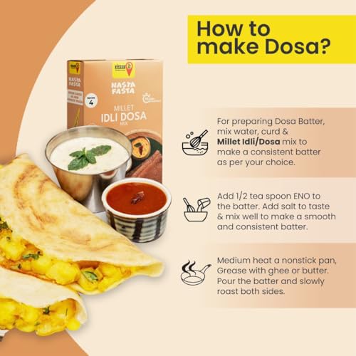 Image of KisaanSay Nasta Fasta Ready to Eat Millet Idli /Dosa Mix 400 gm (200 gm*2) | High Protein & Nutrition | Instant Breakfast Mix | Dosa Batter | Healthy Snack for Family | Cooks in 10 Minutes