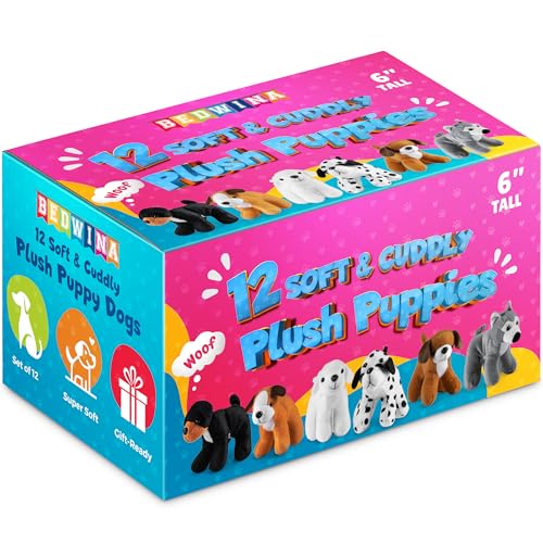 Bedwina Plüsch-Hündchen – (Packung mit 12) 15,2 cm große Kuscheltiere, sortierte Welpen und niedliches Plüsch-Hundewelpen-Sortiment, Strumpffüller