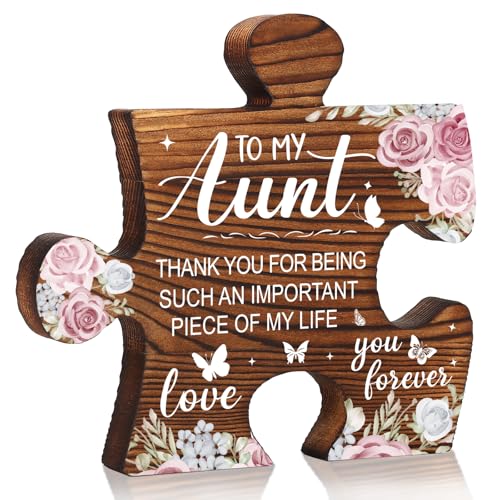 Gift for Aunt from Niece or Nephew, Wooden Rustic Farmhouse Puzzle Sign with “Love You Forever”...