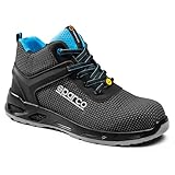 Sparco Horizon Tek Sicherheitsschuhe S3S SR FO ESD. Neue Norm 2024, wasserabweisendes technisches Gewebe, leicht und metallfrei., Schwarz Himmelblau, 43 EU