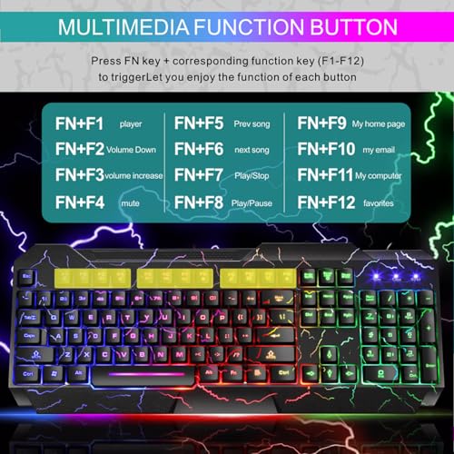 Image of Wired Crack Rainbow Gaming Keyboard and Mouse Combo, 104 Keys Light Up Mechanical Feeling Computer Keyboard, Wired Gaming Keyboard and Mouse for PC MAC Xbox Gamer(Black)