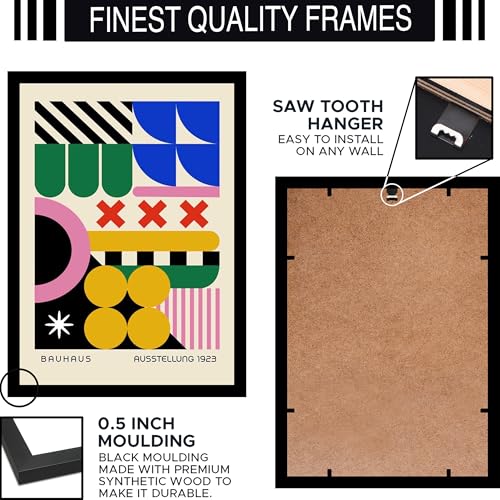 Image of BLINKART Vintage Bauhaus Retro Geometric Aesthetic Poster Gallery | Colorful Wrap Framed For Home Office Studio Living Room Modern Art Studio Decoration Abstract Shapes | (d161) | 13x10 Inch