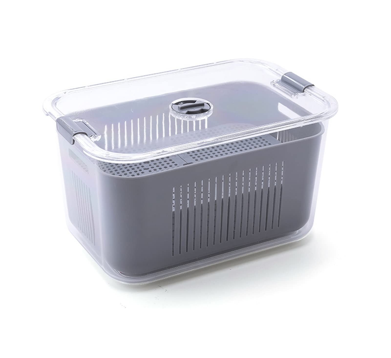 Frigorífico Caja de Almacenamiento Fruta Fresca Vegetal Cesta de Drenaje Cajas Contenedores de Almacenamiento con Tapa Utensilios de Cocina Organizador Exquisito (Color : White L) (Grey L)
