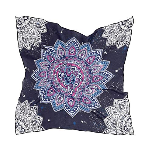 Preisvergleich Produktbild Wfispiy Seidenquadrat Schal Indische Blumen Ethnische Mandala Mode Kopftuch Leichte Haarwickel Stirnbänder Ordentliche Halstücher für Frauen, 100x100 cm