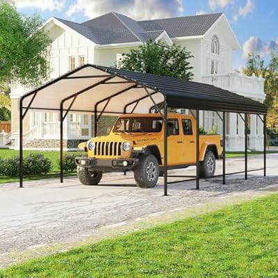 Polar Aurora 12x20 FT Metal Carport, Car Port with Enhanced Base Heavy Duty Garage Outdoor Galvanized Car Shelter, for Car, Boats and Truck