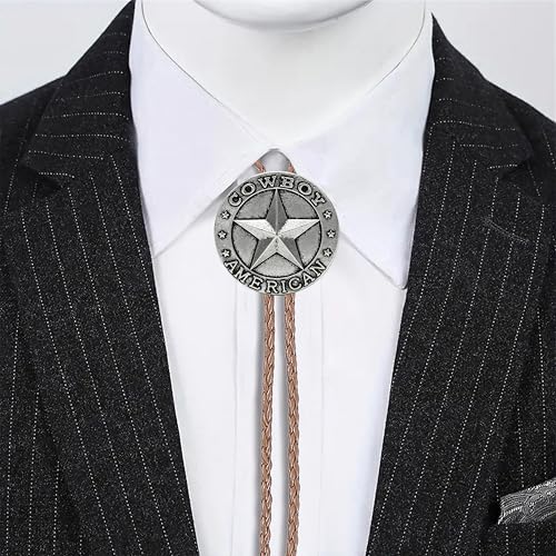 Image of Jeilwiy Bolo Tie for Men Western Cowboy Tie Necklace Gold Bolo Tie Leather Necktie Halloween Tie Accessories for Women
