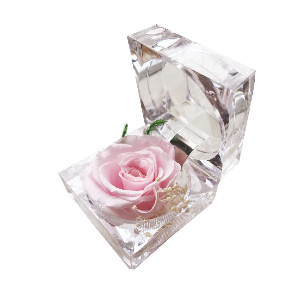 Preserved Rose Real Forever Rose in Mini Clear Ring Box, Eternal Flower Rose Gifts for Women Mom Girlfriend Grandma, Mothers Day, Anniversary, Valentines, Christmas, Birthday (Pink)