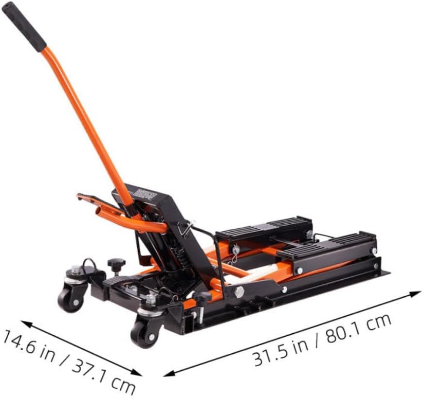 Cabilock 1500Lbs Steel Hydraulic Motorcycle Lift Stand Capacity Scissor Hoist Jack with Wheels for Atvs and Dirt Bikes Durable Construction Secure Lifting for Maintenance Tasks