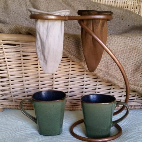 Coffee Sock Pour Over Drip Station, Costa Rican Coffee Maker, Handmade Copper Chorreador DeCafé For 2, Unique Bolista… - Image 3