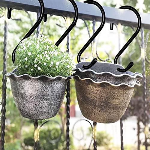 Dingee 6 Inch Large S Hooks,7Mm Thickness Sturdy Heavy Duty S Hooks For Hanging Plants, Non Slip Vinyl Coated Metal Black S Hooks For Clothes,Tools,Hoses,Bikes,Bird Feeders #TOP5