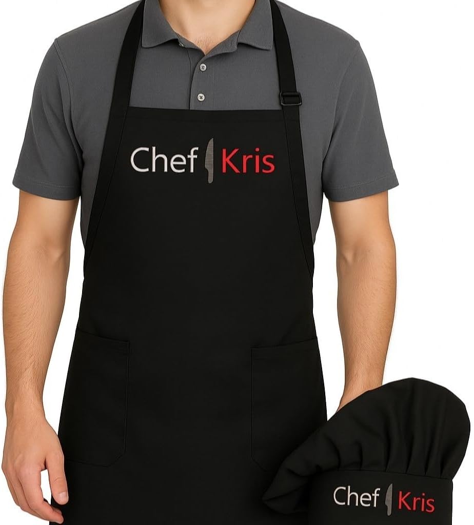 Personalized Custom Chef Apron & Hat Set with Embroidered Design - Women and Men