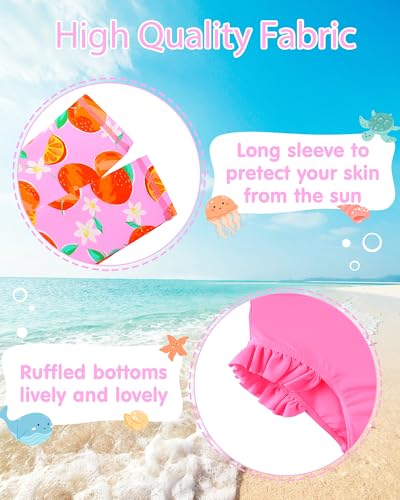 Image of XFGIRLS Girls 2-Piece Swimsuit Long Sleeve Rash Guard Set Toddler 6M-8Y | UPF 50+ blocks 98% UV, Quick-dry, Easy on /off, Bright colors stand out, Machine wash, Breathable, Beach, swim, water park
