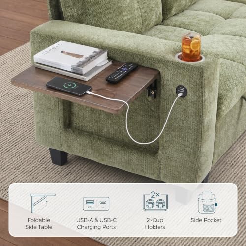 Image of LINSY HOME Loveseat Sofa with Storage, Chenille, Green
