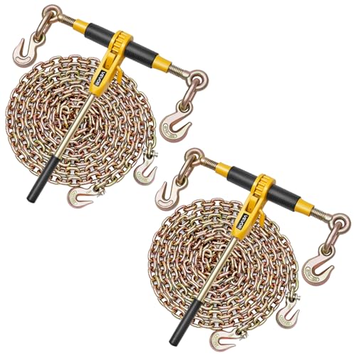 Image of VEVOR Ratchet Chain Binder, 5 /16 in x 10 ft G80 Chains, 8000 lbs Working Load of Ratchet Load Binder, Chains and Binders Set, Tie Down Hauling Chain Binders for Hauling, Towing, Logging, Lifting