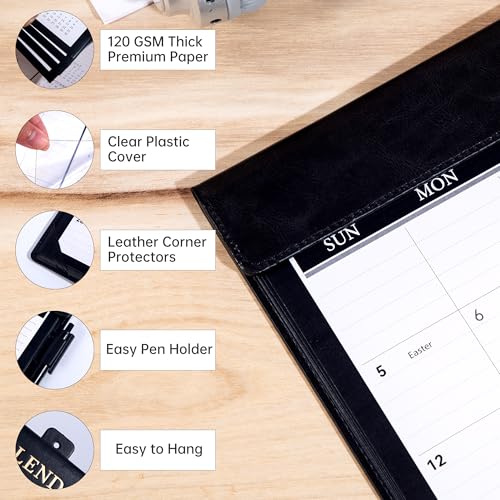 Image of Yoment Desk Calendar 2026 Leather Desk Calendar with to-Do Lists, 13 Months Desk Pad Wall Calendar with Pen Holders PVC Cover for Work Office School Home Women Men, Jan 2026-Dec 2026, 17 x 12, Black
