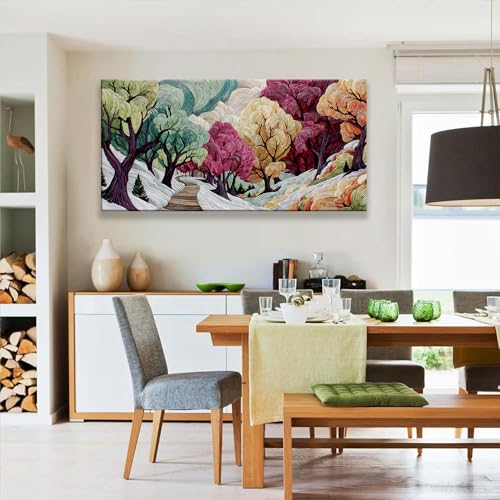 Image of TAIJXAGSG Boho Wall Art For Living Room Colorful Tree Canvas Art Wall Decor Artwork Print Painting 24 inch X 48 inch Abstract Wall Art Picture For Bedroom Modern Salon Kitchen Office Home Wall Decor