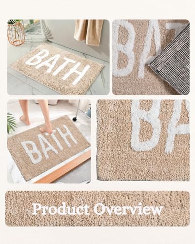 Image of Bathmat 1200 GSM Microfiber Machine Washable and Quick Dry Bathroom Mats for Bathroom /Kitchen /Livin Room /Home /Office /Entrance (38cm x 58cm, Pack of 1) Cream