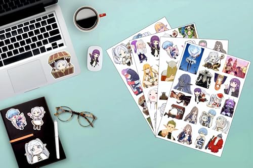 Image of AnimeVerse Pack of 60 Frieren Anime Stickers for Laptop, Phone, Guitar, Bike, PC, | Waterproof Glossy Vinyl Decals | Residue-Free Anime Stickers Collection (Frieren)