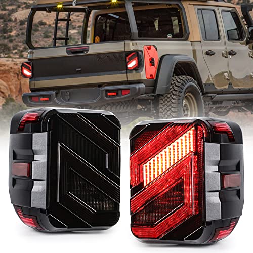 M MIBAHE LED Tail Lights for Gladiator JT with Reverse Brake Light Compatible with Jeep Gladiator JT 2019-2022, Black Lens(2PCS)