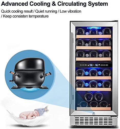 AAOBOSI Wine Cooler Refrigerator 15 inch Dual Zone Wine Fridge for 30 Bottles Built in or Freestanding Compressor Wine Chiller with Temperature Memory | Fog Free, Front Vent, Quick and Quiet Operation - Thumbnail 3