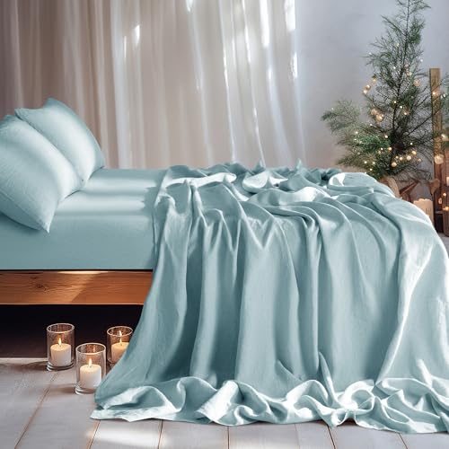Image of LBRO2M 100% French Pure Linen Sheet Set 4Pcs, 16 inch Deep Pocket King Size