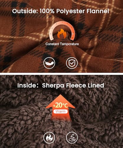 Image of HODOSPORTS Mens Flannel Shirts Jacket Fleece Sherpa Lined Heavyweight Button Down Plaid Shirts Coat Long Sleeve with Pockets