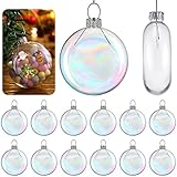 12 Pcs New Years Decorations Clear Glass Ball Ornaments Flat Fillable Ball Iridescent Round Plastic Clear Ball for 2023 Festival Crafts DIY Hanging Party Birthday Wedding Home Decor