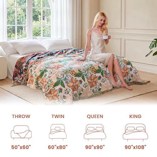 Image of MSGKV Boho Throw Blanket 60 inchx80 inch Fall Cotton Floral Blanket for Twin