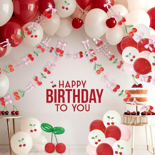 Image of Cherry Party Decorations Cherry and Bow Hanging Banner Cherry On Top Baby Shower Decorations for Birthday Bridal Shower Bachelorette Wedding Party Supplies