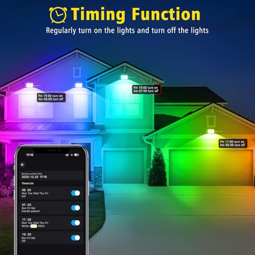 Image of T-SUN RGB Flood Lights Outdoor, 600W Equivalent Color Changing Landscape LED Light with APP Control, Waterproof Floodlight with 16 Million Colors, Timing, Music Sync (RGB-APP Control, 60W-2Pack)