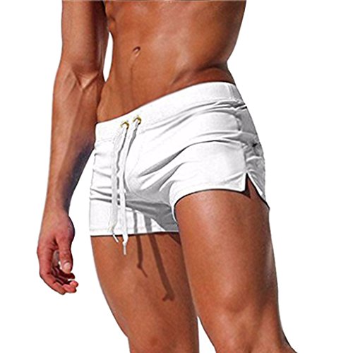 Minetom Fato de banho atraente fato de banho boxeador cintura baixa calções para homem de natação praia piscina, Branco, XL
