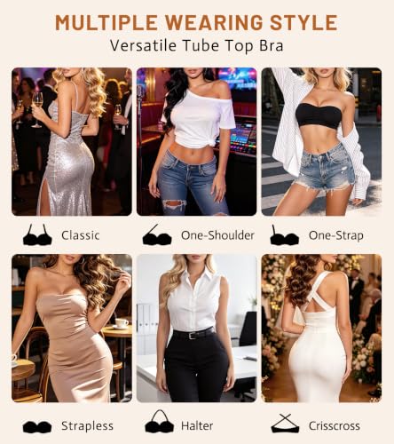 ciksob Strapless Bras for Women Seamless Padded Bandeau Bra Non-Slip Wireless Push Up Invisible Silicone Tube Top Bralette (X-Large, White) - image 7