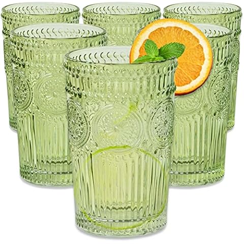 Vintage Sage Green Striped Drinking Glasses Set Cover