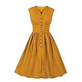 MissFox 1940s Dress Polka Dot Sleeveless Vintage Old Navy Dress Yellow