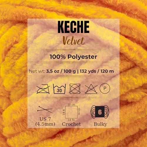 Image of Keche Velvet Chenille Yarn for Crocheting, Soft Bulky Baby Blanket Amigurumi Yarn 5x100 gr (5x132 yds) (5 Skeins) - Honey