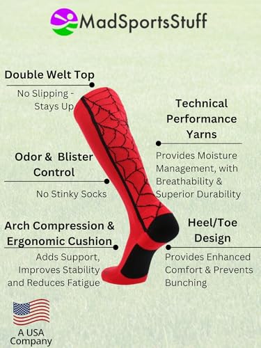 MadSportsStuff Spider Soccer Socks for Boys Girls Men Women Youth and Adult Over the Calf Black Widow3