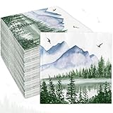 80 Pack Natural Scenery Paper Napkins Watercolor Disposable Napkins Mountain Lake Forest Decorative Luncheon Dinner Napkins for Party Supplies Table Decor, 6.5 x 6.5 Inch