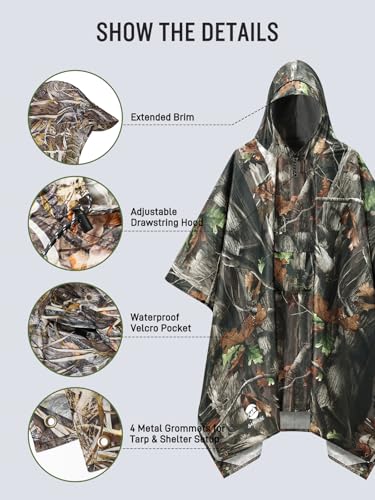 Image of SaphiRose Extra Thick Hooded Rain Poncho Double Layer Waterproof Raincoat Jacket for Men Women Adults