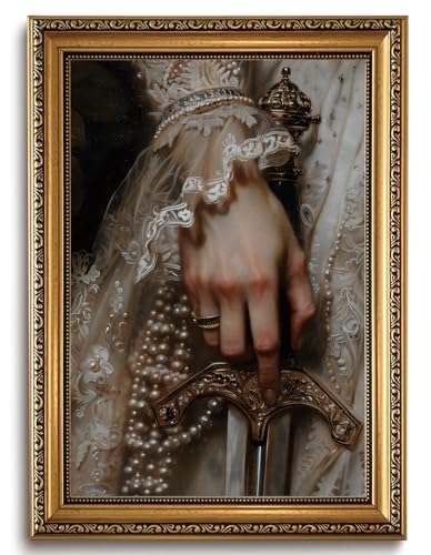 LHHJDIO Vintage Gold Framed Wall Art Moody Dark Academia Canvas