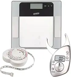 Kit Balança Digital Bioimpedância para Peso Corporal, Fita Antropométrica Incluída com índice IMC, Adipômetro Digital, Avalição Corporal