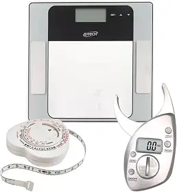 Kit Balança Digital Bioimpedância para Peso Corporal, Fita Antropométrica Incluída com índice IMC, Adipômetro Digital, Avalição Corporal