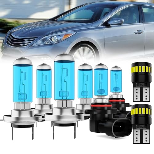 Image of Headlight Bulbs License Plate Lights Fit For Hyundai Azera 2015-2017, H7 High Beam + H7 Low Beam + 9006 Fog Lights Halogen Light Bulb + License Plate Lights, Pack of 8