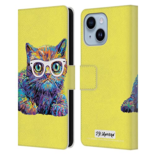 Étui portefeuille en cuir chat avec lunettes pour iPhone 14 Plus P.D. Moreno