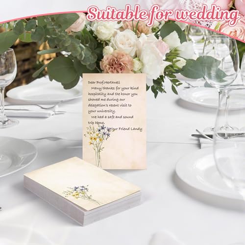 Image of Spiareal 100 Pcs Blank Note Cards Index Card, Fall, 4 x 6 in, Wildflowers | Kraft Cardstock with Eucalyptus Design, Envelopes Included, For Thank You Cards, Weddings, Baby Showers, Office DIY