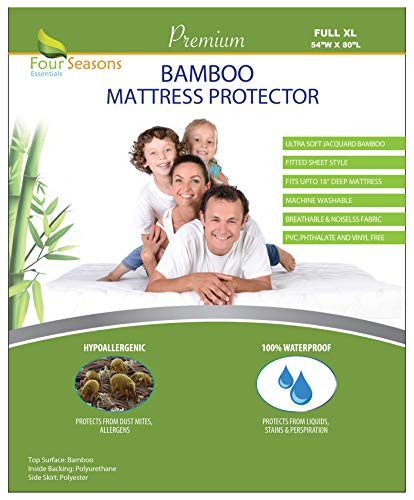Full Extra Long (XL) Bamboo Mattress Protector - Waterproof Fitted Sheet Mattress Cover Hypoallergenic Premium Quality Soft Pad Protects from Dust Mites Allergens