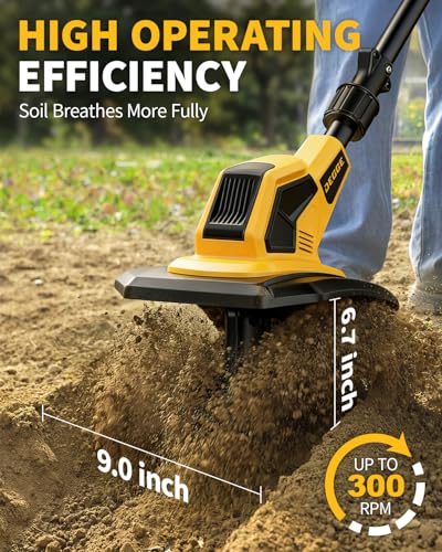 image for DEGGE Tiller, Cordless Tiller Cultivator with 48 Steel Tines, 9 inch T