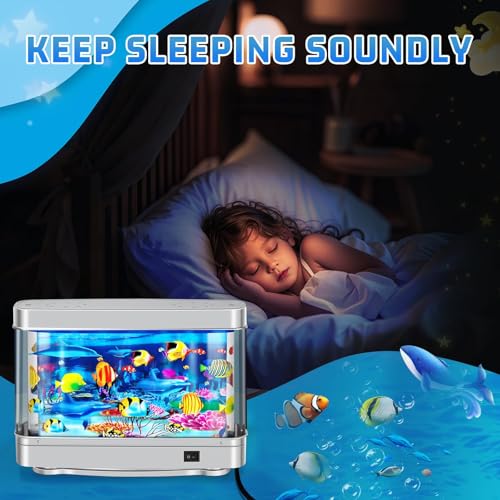 Image of Fake Motion Fish Tank Mini Aquarium,Artificial Aquarium Decorations,Artificial Tropical Fish Decorative,Virtual Ocean Moving Fish lamp for Bedroom Office Decor